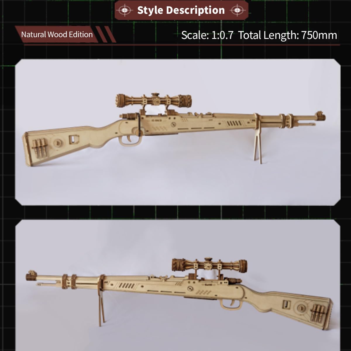 Drewniany zestaw modeli 3D Kar98k, zestaw 200 sztuk, DIY, w skali 1:0,7, ekspozycja na biurko, półkę i kolekcję, łatwy w montażu, kreatywny prezent dla hobbystów i budowniczych modeli