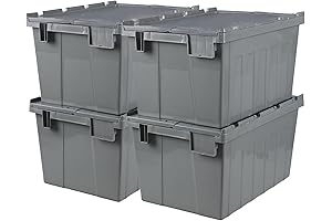 4 Packs Stackable Storage Bins with Hinged Lids (15-Gallon Capacity)