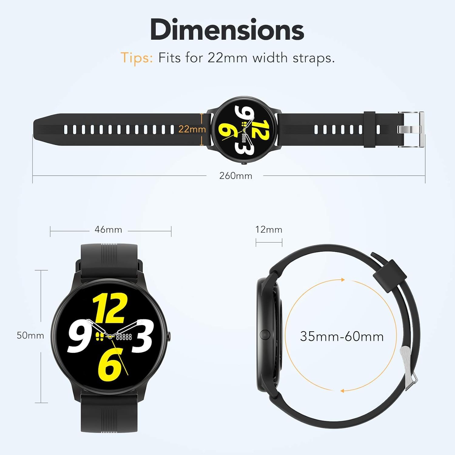 AGPTEK Smartwatch, 1,3 Zoll runde Armbanduhr mit personalisiertem Bildschirm, Musiksteuerung, Herzfrequenz, Schrittzähler, Kalorien, usw. IP68 Wasserdicht Fitness Tracker für iOS und Android, Schwarz
