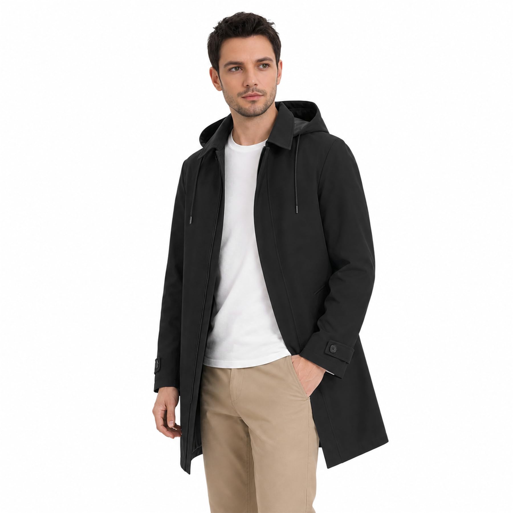 Allthemen Herren Trenchcoat mit Kapuze Übergangsjacke Winddicht Mantel Herbst Fruhling Jacke Business Casual