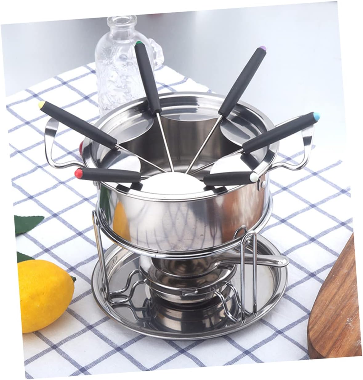 10pieces Stainless Steel Chocolate Melting Pot and Fondue Set Splatter Guard for Cheese Chocolate and Dessert Dipping for Entertaining and Gatherings