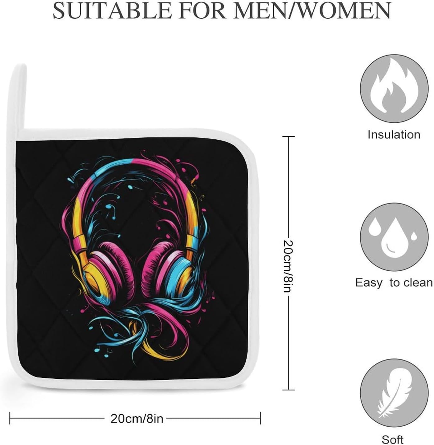 Music Lover Funny Pot Holders for Kitchen 2 Pack Heat Resistant Potholder Hot Pads for Baking Cooking image 2