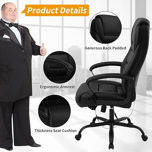 Miniatura 7 de Silla de oficina grande y alta para personas pesadas, 500 libras, silla de computadora de piel sintética, silla de escritorio de masaje, silla
