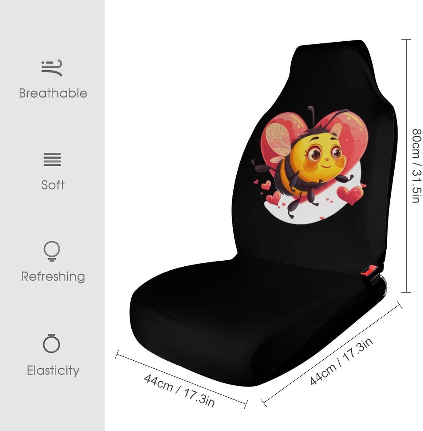 Cute Bee with Honey Heart Car Seat Covers Automotive Seat Covers Car Seat Protector Auto Front Seats Protector for Most Cars 2PCS