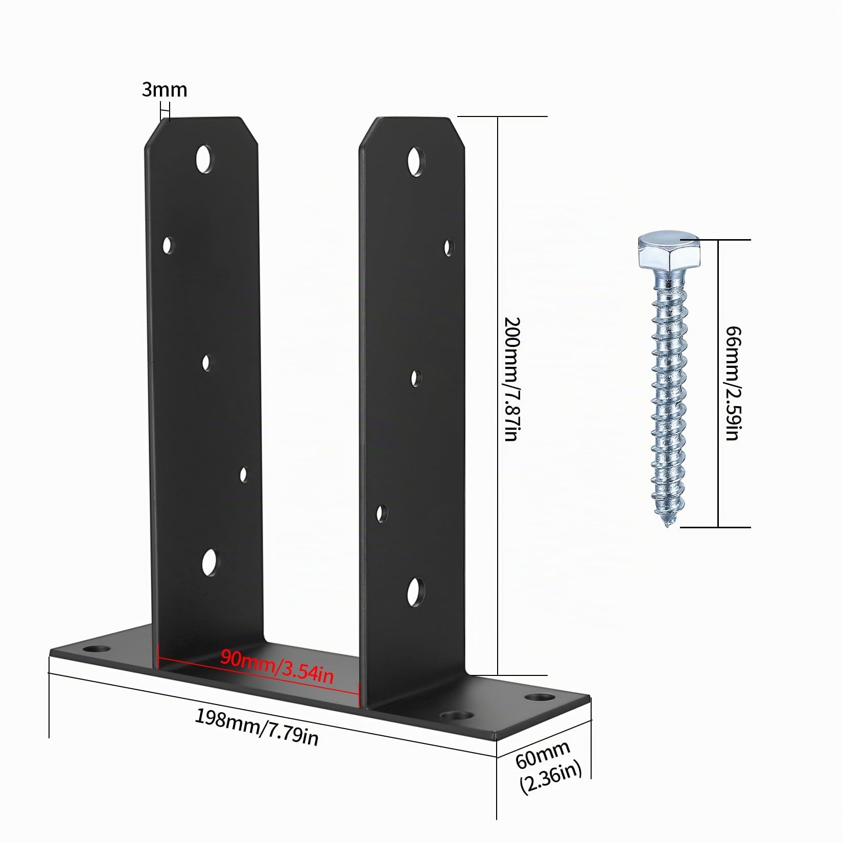 Soporte para Postes en U, Anclaje en U para Postes de Madera, Base Poste con Base Atornillable para Montaje en Hormigón, Soporte para Postes de Madera, para Jardin, Cenadores, 90x90mm