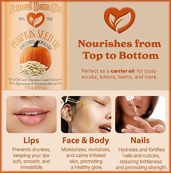 Natural Born Oils Pumpkin Seed Oil, 16oz, Organic, Cold-Pressed, Nutrient-Rich, Excellent for Radiant Skin, Lustrous Hair