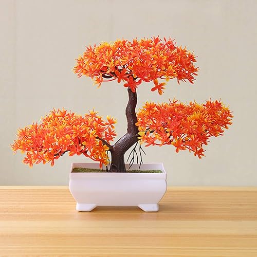 Miniatura 6 de Árbol de enebro bonsái artificial, planta de pino artificial en maceta, adorno de mesa para el hogar y la oficina, color rojo