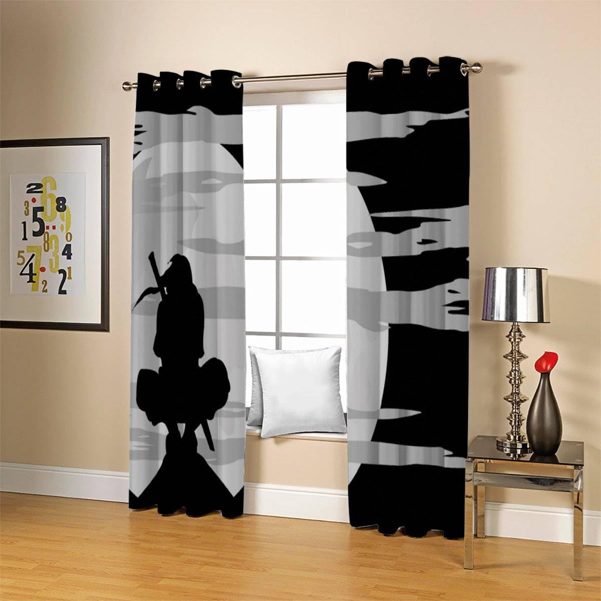 3D Manga Vorhänge Abdunkelnd mit ösen 200x160 cm Polyester Scheibengardinen Ninja-Mond Gardinen Blickdicht 2er Set Schallschutz Vorhang für Kinderzimmer Wohnzimmer Schlafzimmer