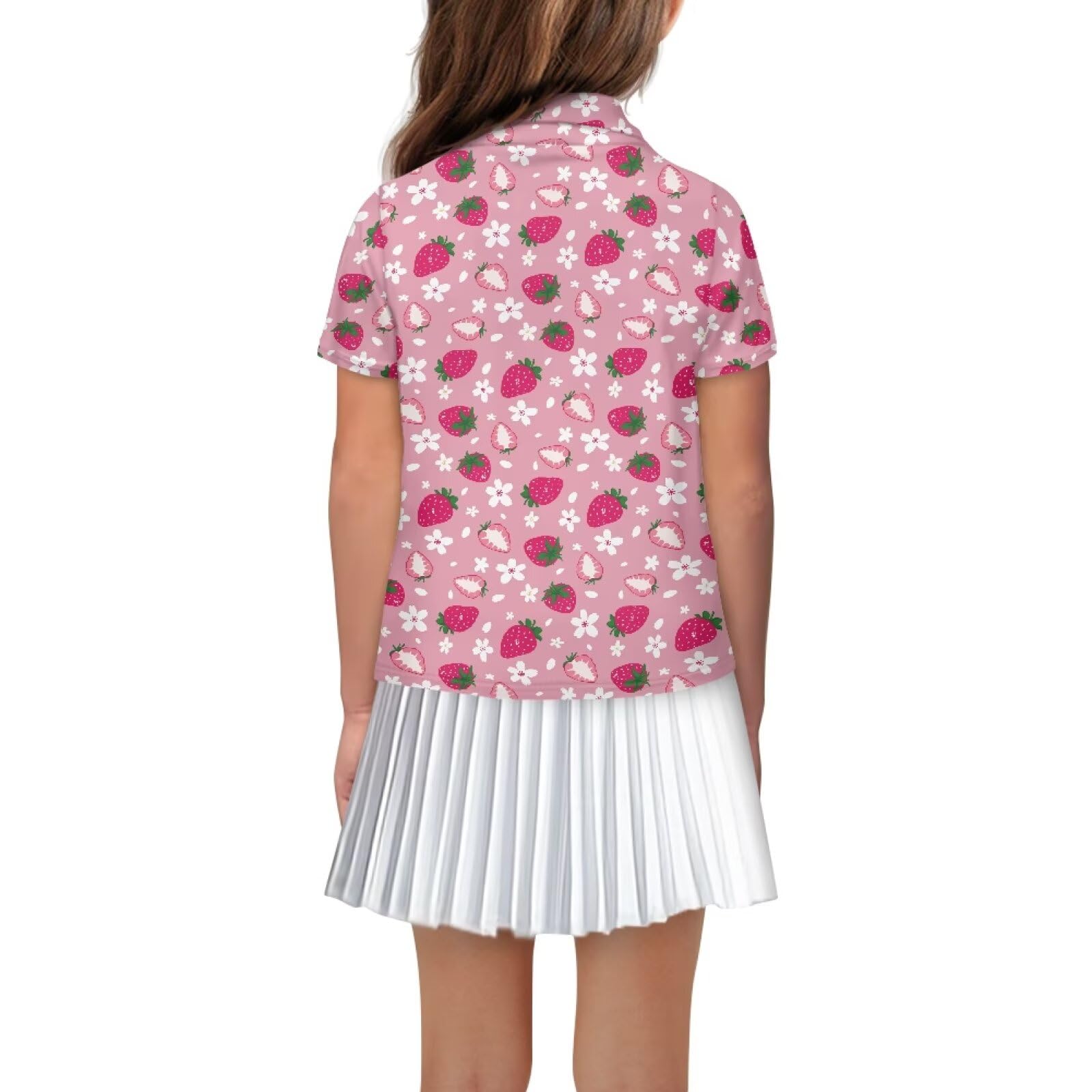 Gzzxiailg Strawberry Girls Golf Shirts Moisture Wicking Polo Shirts Performance Sport School Uniform Quick Dry Workout Golf Tennis T-Shirts Uniform Polo Shirts
