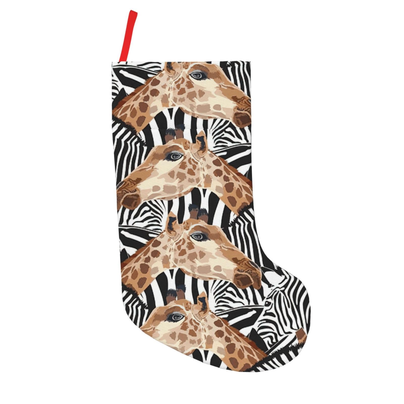 Longzehao 18" Zebra and Giraffe Print Christmas Stockings for Family Holiday Decoration Xmas Party Fireplace Hanging