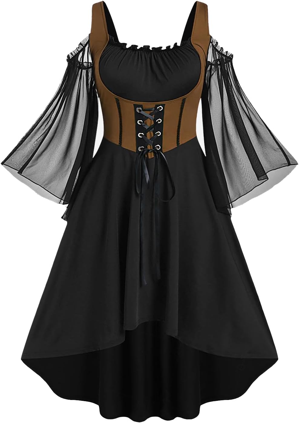 ROSE GAL Women Plus Size Punk Cold Shoulder Flare Sleeves Lace Gothic Dress
