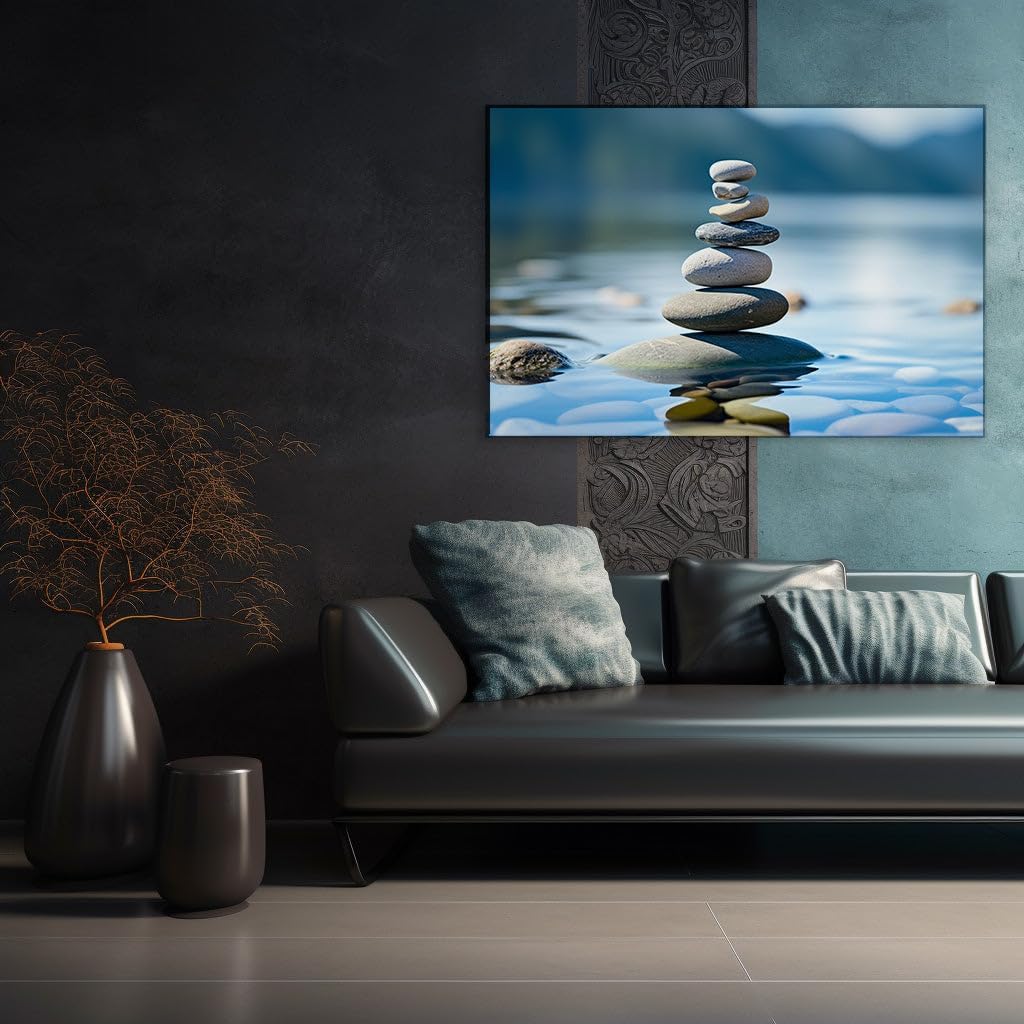 Canvas for Living room. Balancing Stones and Serenity: Harmonizing Nature's Artwork, 27 x 18 inch Canvas Wall Art - Contemporary Masterpieces - Modern Home Decor
