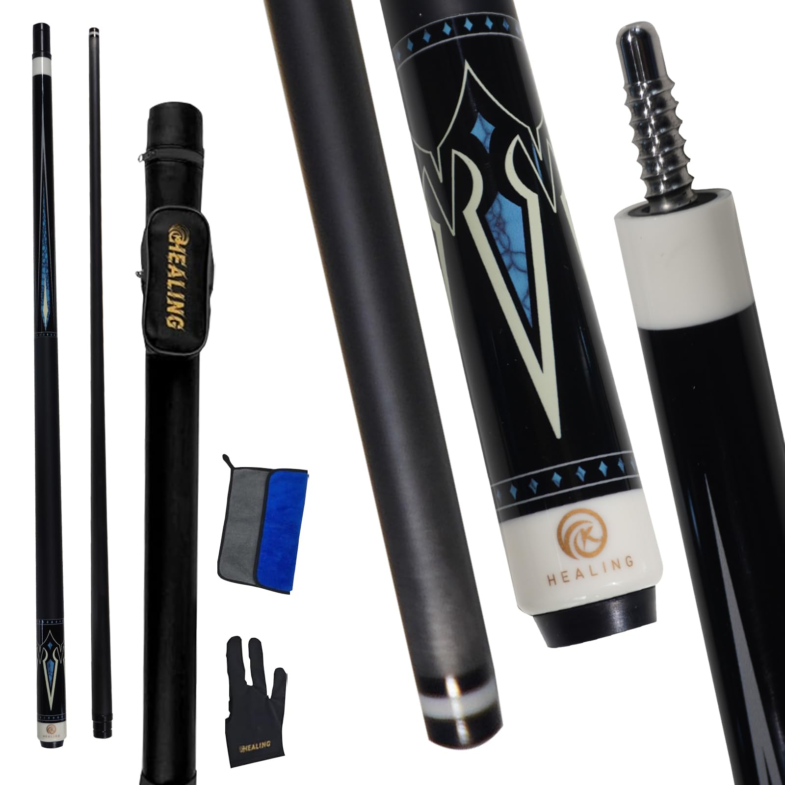58″ 19-20oz 2-Piece Carbon Pool Cue Stick 11.8mm Tip Billiard Carbon Fiber Clue, Billiard Supplies 1/2 Joint Handmade Straight Fit Ball/Black Eight, Nine Balls 19-20oz (Play Cue) (Black-4)