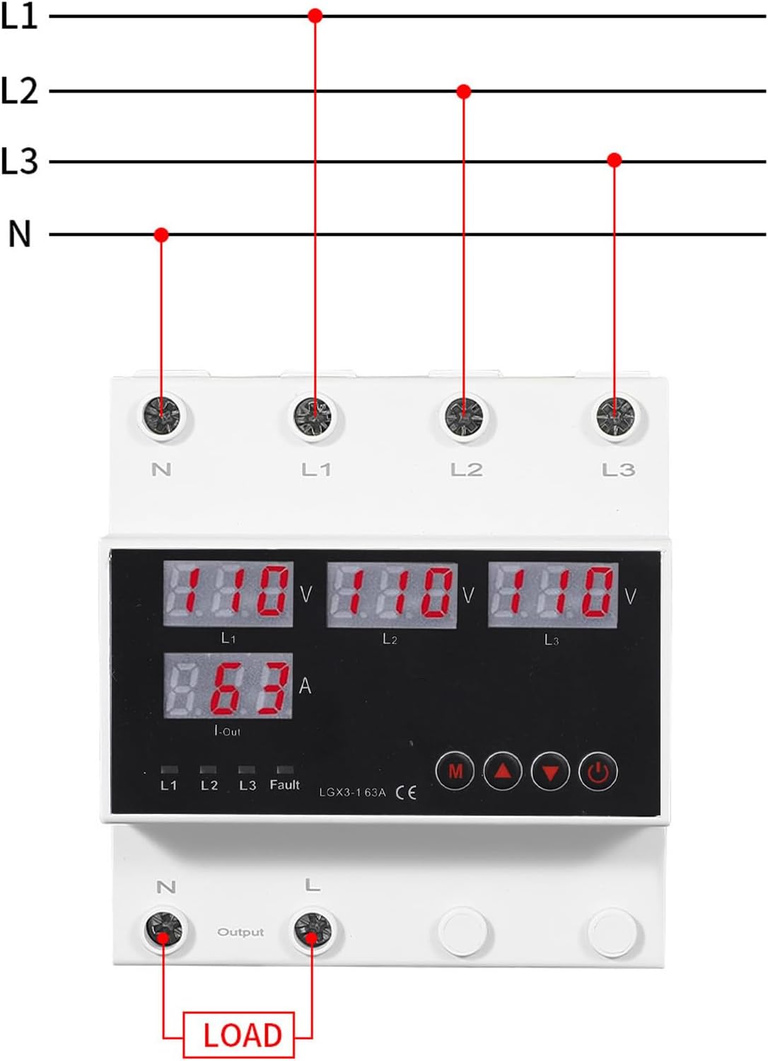 Automatic Transfer Switch ATS 63A, LED Display, Adjustable Voltage Protector for Generator, Inverter, with Smooth Switching, Widely Used in Power Systems (AC110V)