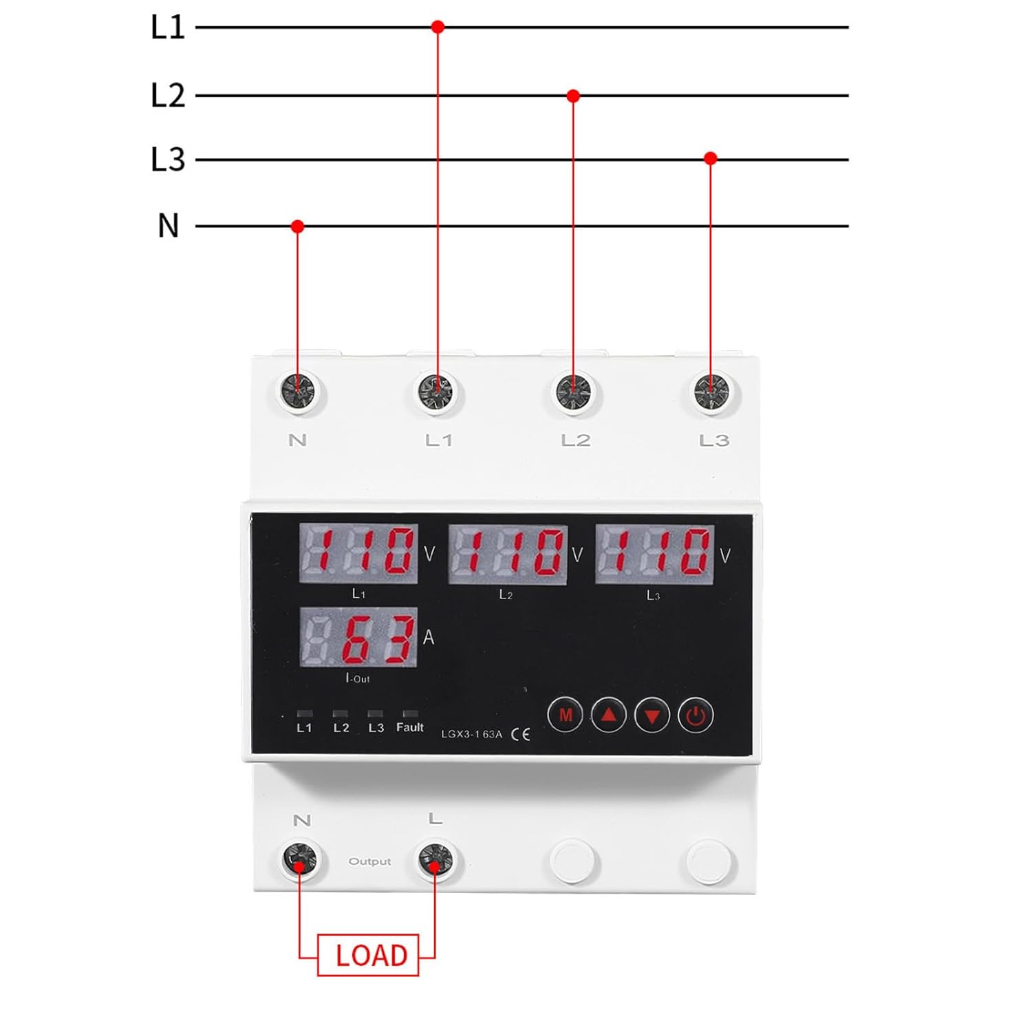 Detailed wiring diagram for the Hilitand Automatic Transfer Switch, showing connections for N, L1, L2, L3 inputs and N, L outputs to the load.