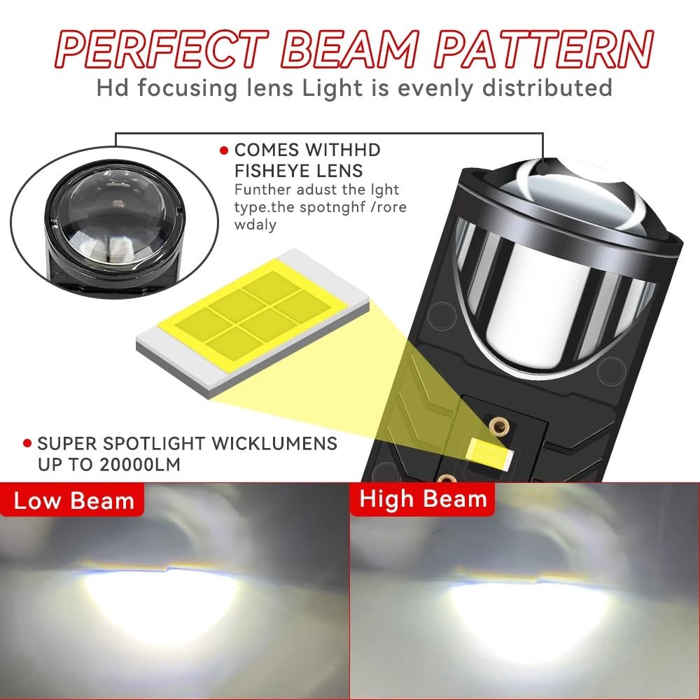 Reflektor dalekosiężny Reflektor projektora LED H4 Obiektyw projektora Y6 z wentylatorem chłodzącym 90 W Żarówka samochodowa Hi Lo Beam 12 V Żarówki halogenowe