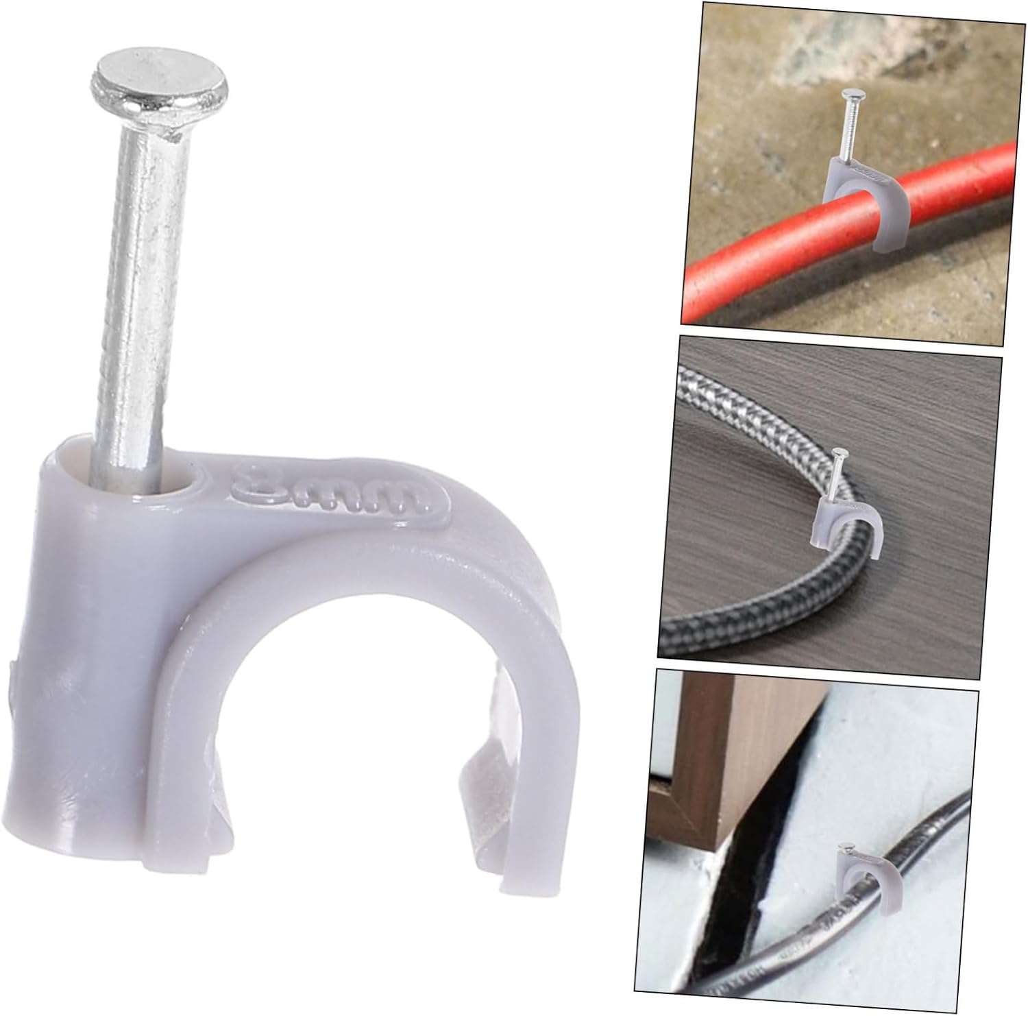 100pcs Wire Staple Clips with Half Clamp Fixture for Coax Cable Electrical Wire and Tubing Support Easy Install Gray Cable Holders for Use