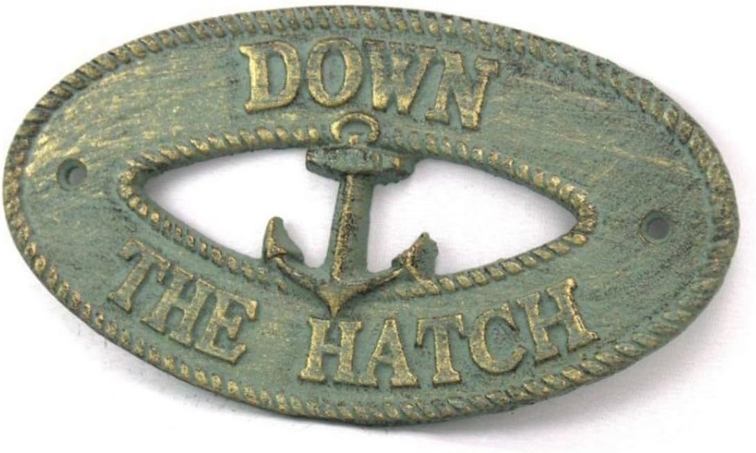 Hampton Nautical Antique Bronze Hatch with Anchor Sign 8"-Decorative Metal Wall Art-Cast Iron