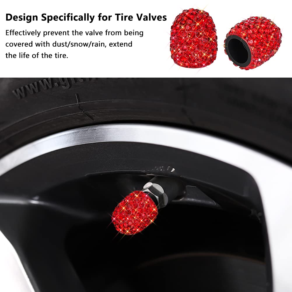 Bling Tire Valve Caps 8 Pack Crystal Rhinestone Dustproof Valve Stem Caps Attractive Car Exterior Decoration Accessories Red — view 2