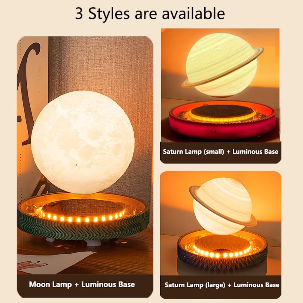 Mondlampe Schwebend Saturn Lampe mit leuchtender Basis Aufhängung 360° Rotation Saturn Licht 3 Farben Display Modus Tischlampe für Home Office