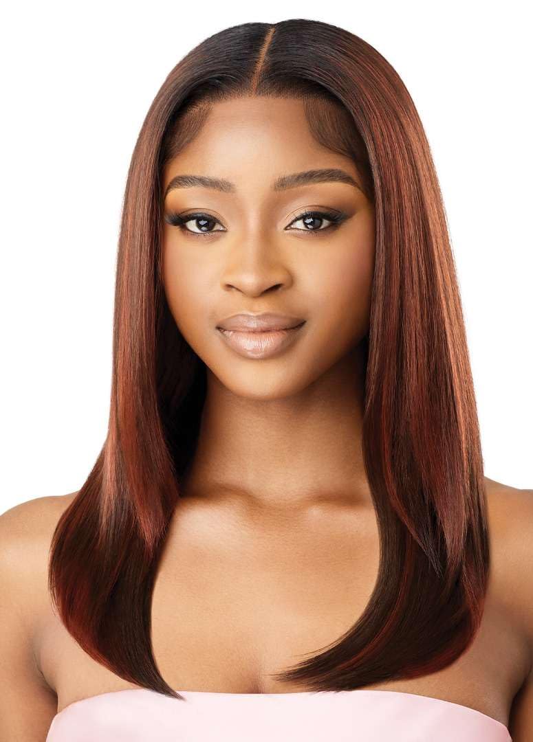 Outre Airtied 100% Fully Hand-Tied Wig - Human Hair Blend - Sleek Yaki 20" (DARK BROWN 2)