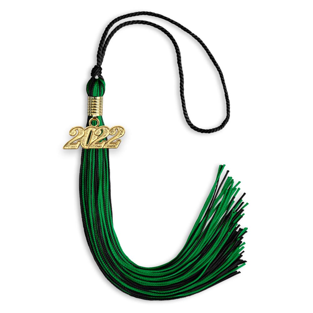 Endea Graduation Mixed Double Color Tassel with Gold Date Drop (Black/Green, 2022)