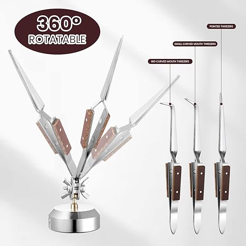 Miniatura 5 de Juego de 5 pinzas de soldadura, 3 pinzas de soldadura con bloqueo cruzado, 2 piezas de herramientas de tercera mano con base de rotación de 360°