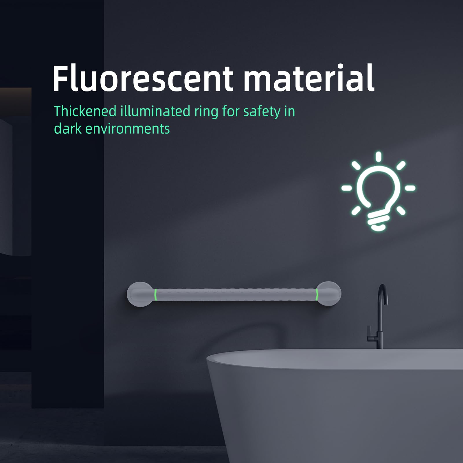 Barres d'appui Salle de Bain Avec Poignée Antidérapante et Cercles de Sécurité Lumineux,WC,Douche,Porte-serviettes,Aide-escalier Seniors et Enfants 60cm