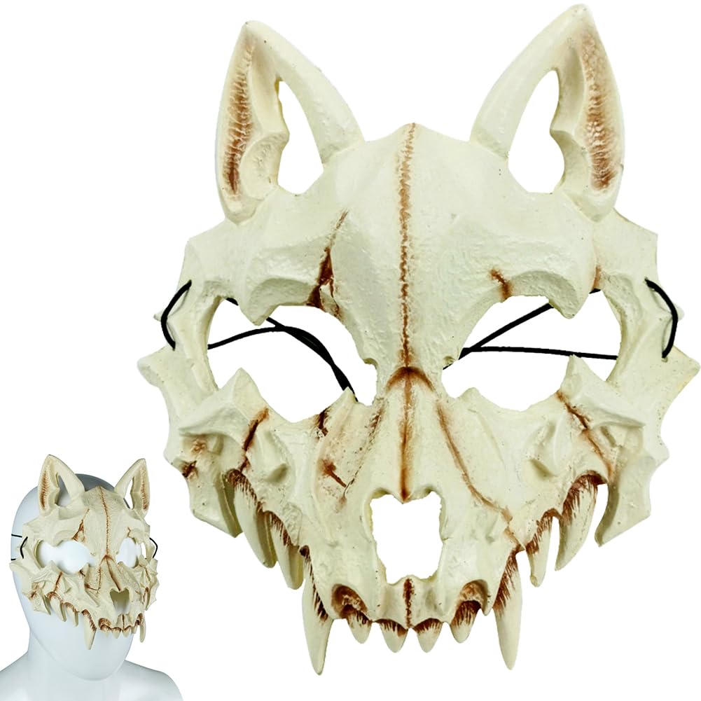 HATFRYF Skull Werewolf Mask, Halloween Skeleton Horror Mask, Spooky Animal Skull Mask for Adults, Dress Costume Party Carnival, Men Women Decoration Play﻿