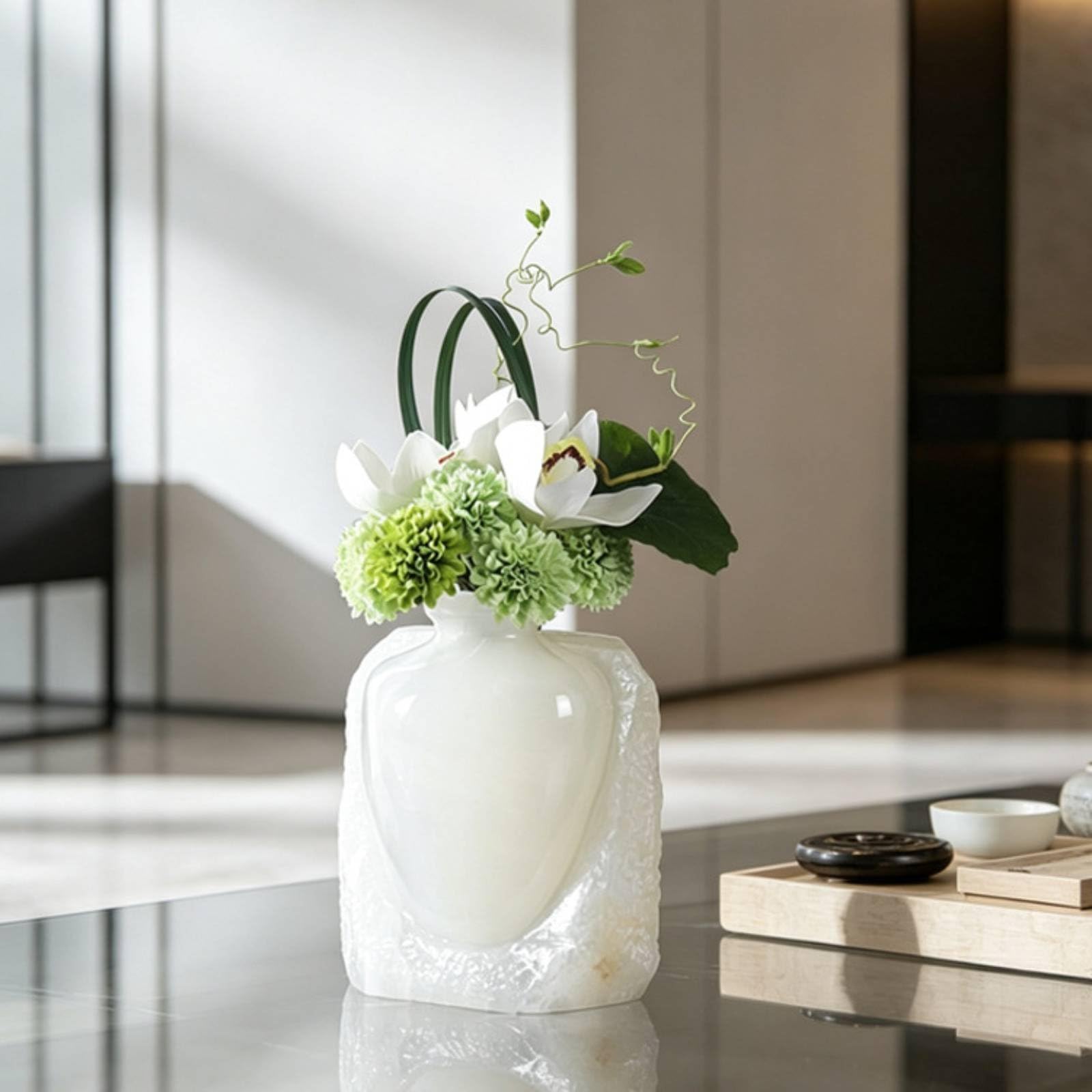 Vaso Decorativo Vaso Moderno Vaso da Tavolo Vaso in Ceramica con Finitura Opaca E Forma Geometrica Morbida per Interni Contemporanei Adatto a Credenza, Piccolo - 15 9 19cm