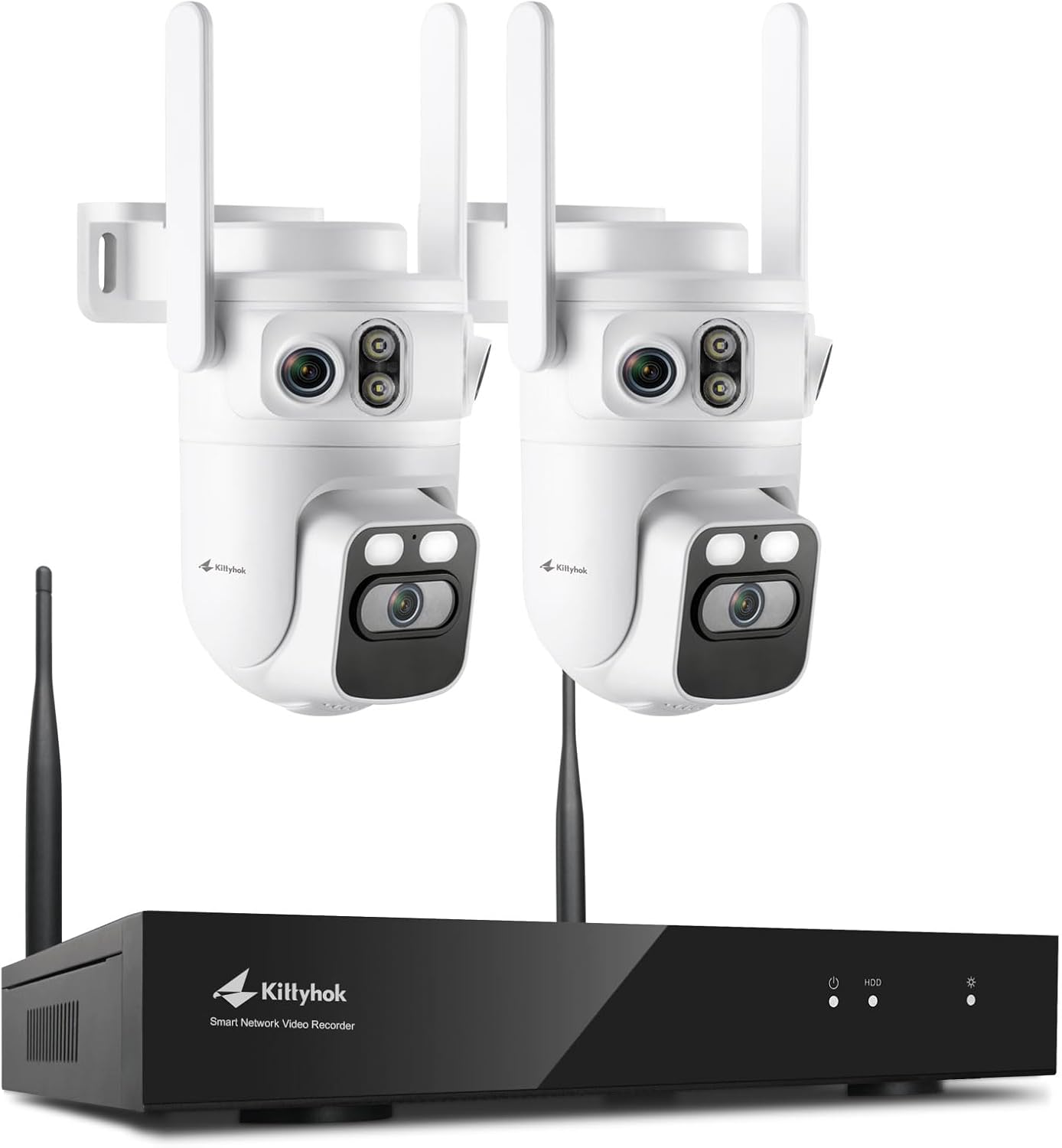 Kittyhok Triple Lens 2K Wireless Security Camera Outdoor, 24/7 Record, 360° PTZ, Auto Tracking, Motion Detection, 2.4/5GHz WiFi, Color Night Vision, 2-Way Audio