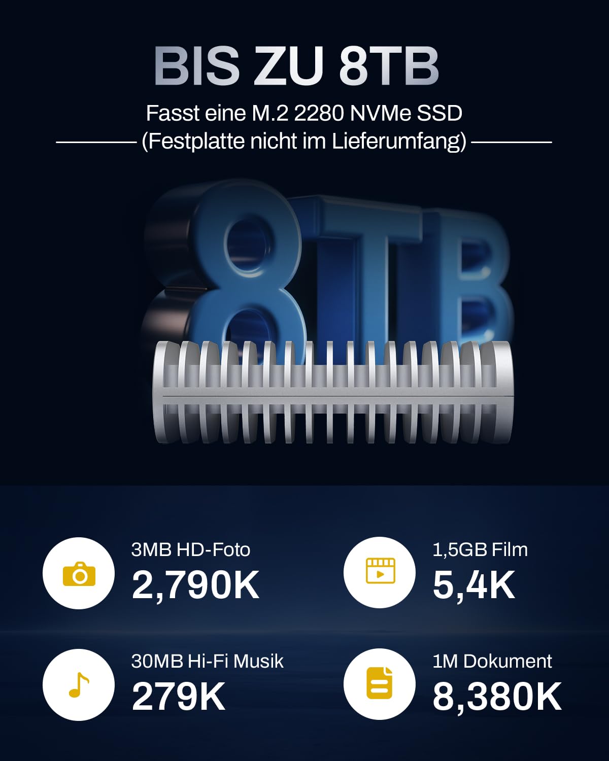 TERRAMASTER D1 SSD Plus 40Gbps M.2 NVMe SSD Gehäuse - Aluminium M.2 Gehäuse USB Typ-C, Kompatibel mit USB 4/3.2/3.1/3.0/2.0, Thunderbolt 5/4/3, Mobile App für Datensicherung inklusive (Diskless)
