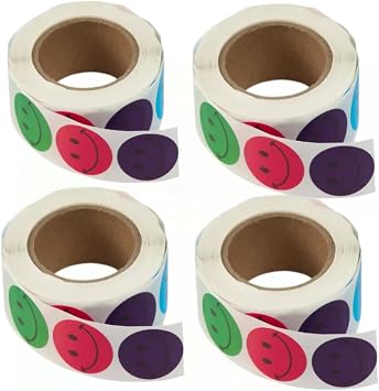 Hobby Lobby Smiley Face Stickers, 1 Inch, 2000 Count, Multicolor Pink Green Blue Purple, 4 Rolls Reward Stickers for Students Teachers Classroom