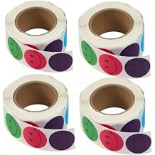 Hobby Lobby Smiley Face Stickers, 1 Inch, 2000 Count, Multicolor Pink Green Blue Purple, 4 Rolls Reward Stickers for Students Teachers Classroom