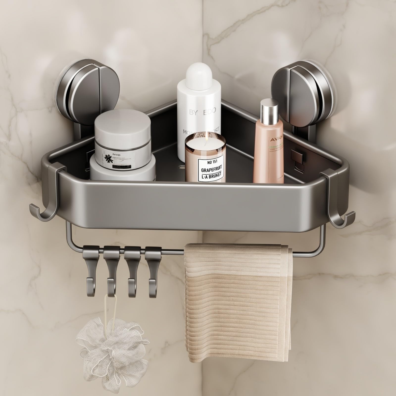 Mustorn Suction Cup Shower Caddy Corner 1 Pack Suction Corner Shower Shelves No Drilling Rustproof Shower Organizer Suction