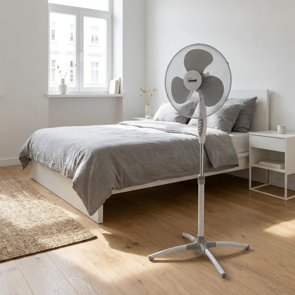 Bimar INB‑VP503 Standventilator 40 cm 45 W 3 Geschwindigkeiten Oszillation Höhe verstellbar bis 130 cm Weiß/Grau