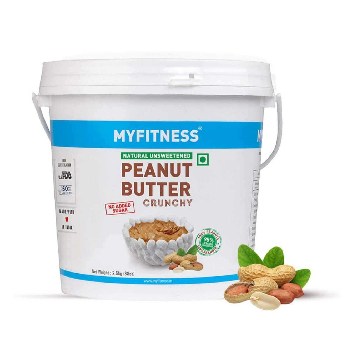 MYFITNESS All Natural Peanut Butter Crunchy 2.5kg | Peanut Butter Unsweetened with 32g Protein | No Palm Oil | 100% Roasted Peanuts | Sugar Free Peanut Butter Spread for your Bread | Vegan Nut Butter