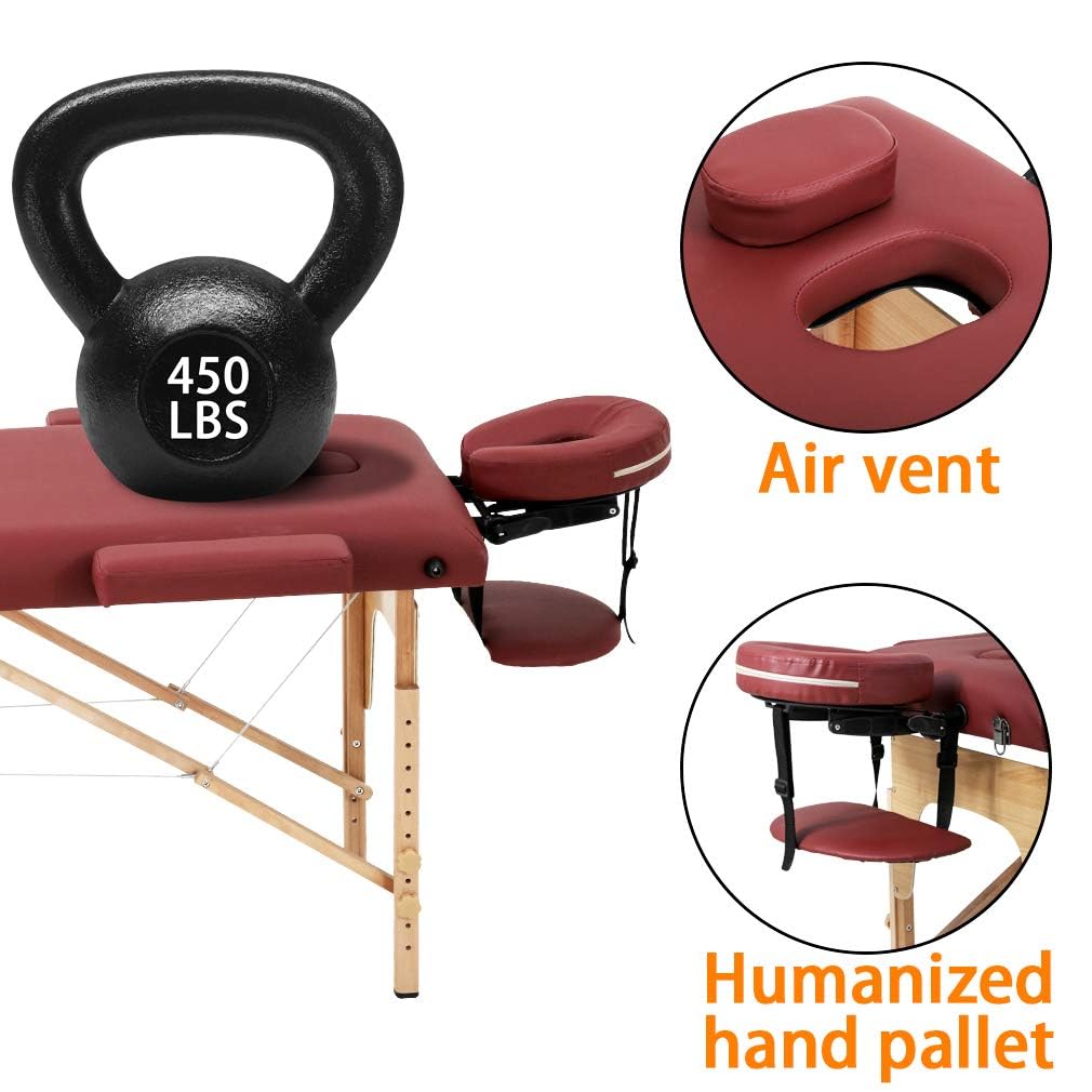 BestMassage Massage Bed Portable Massage Table 24 inch Wide Lash Bed Height Adjustable 2 Folding Spa Table with Non-Woven Bag for Spa Footmassage Facial CareSpa Tattoo: 24.0 inch wide Burgundy