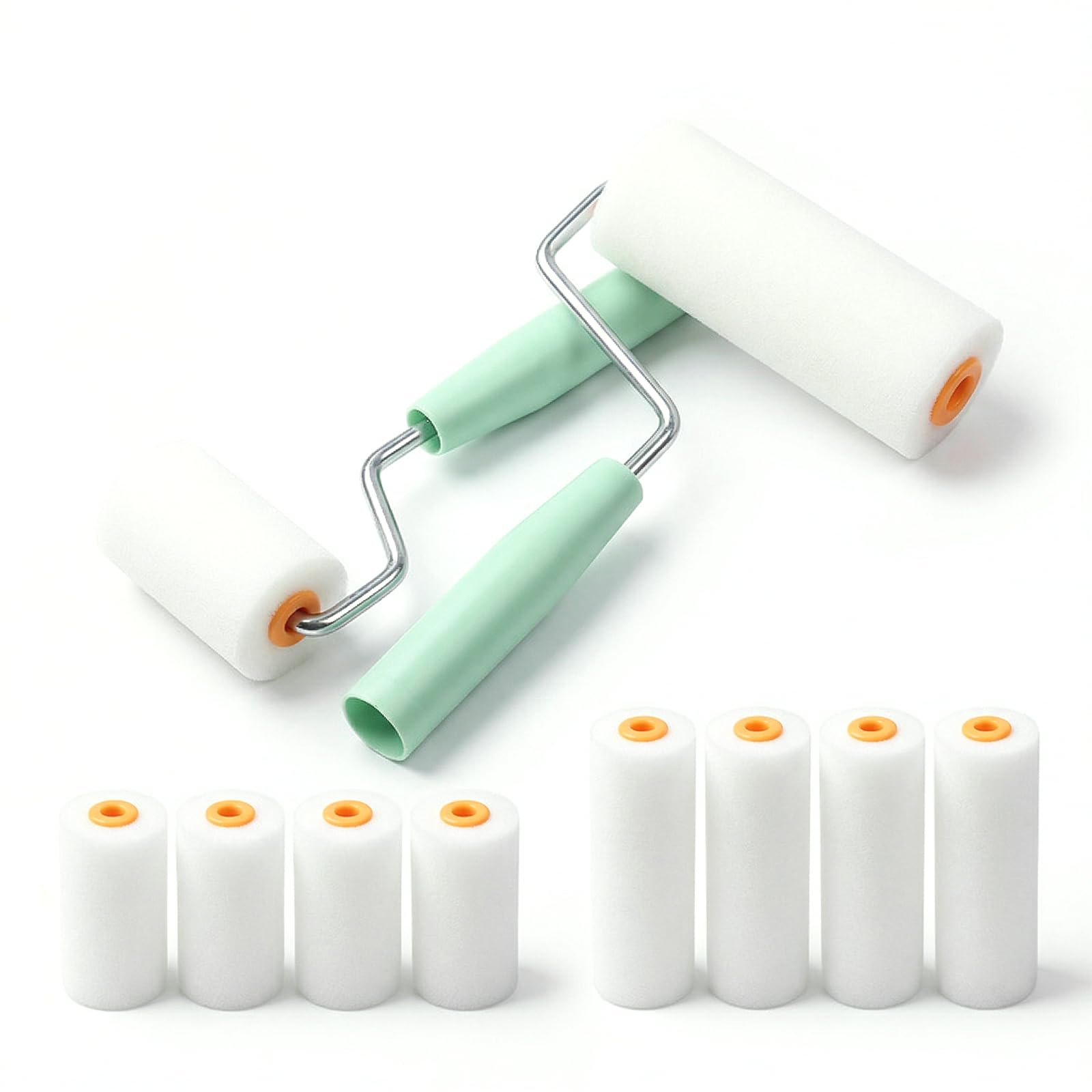 12 Pcs Small Rollers for Painting Gloss & Satin with 2 Handle, Small Paint Roller Set, Sponge Rollers for Paintings, Foam Paint Roller Sets for Painting Wood Metal Skirting Board Window Sill Door