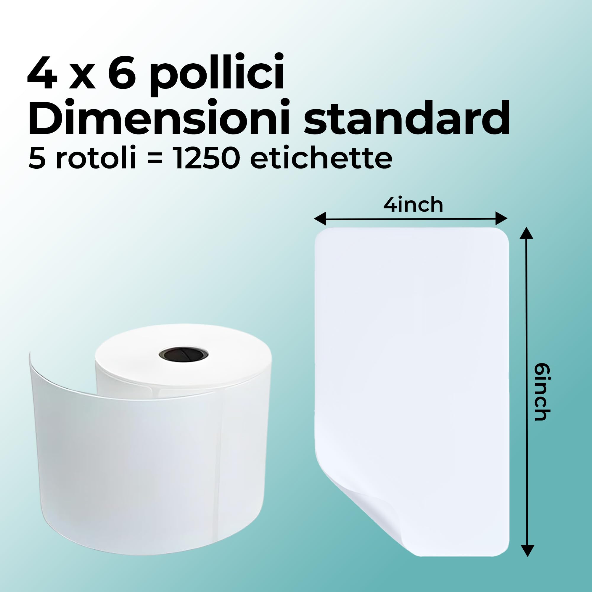 Double Dragon, 5 Rulli, 1.250 Etichette Termiche Dirette Premium Rivestite, 100x150mm (4” x 6”), Auto-Adesive, Compatibili con Zebra, MUNBYN, Rollo,Toshiba, Stampante di Etichette Termiche Dirette