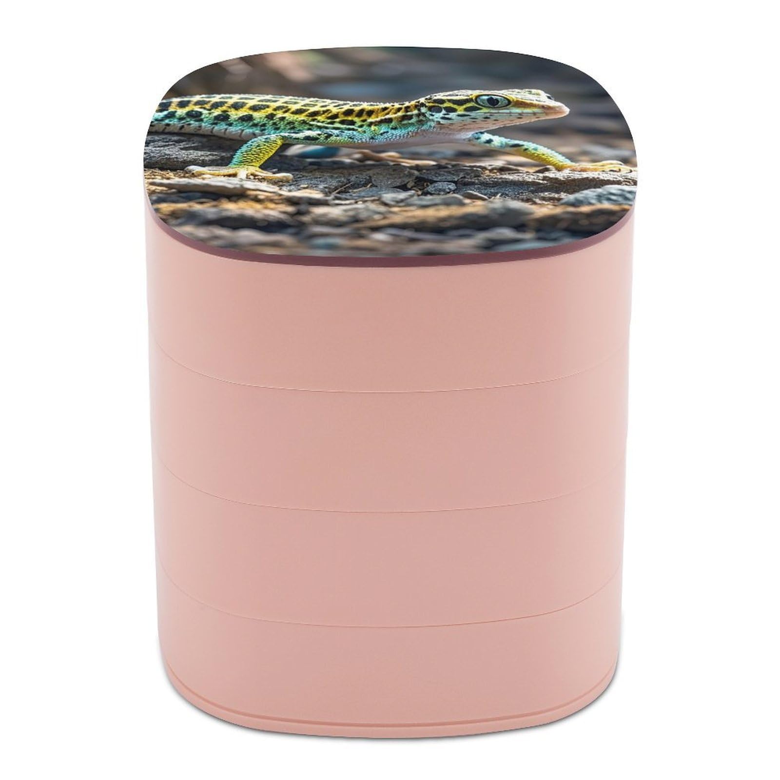 VstaDank Leopard Little Gecko Jewelry Box with Mirror Travel Small Jewelry Case for Women 4-Layer Rotatable Jewelry Organizer Storage Box Portable Jewelry Storage Case for Rings Earrings