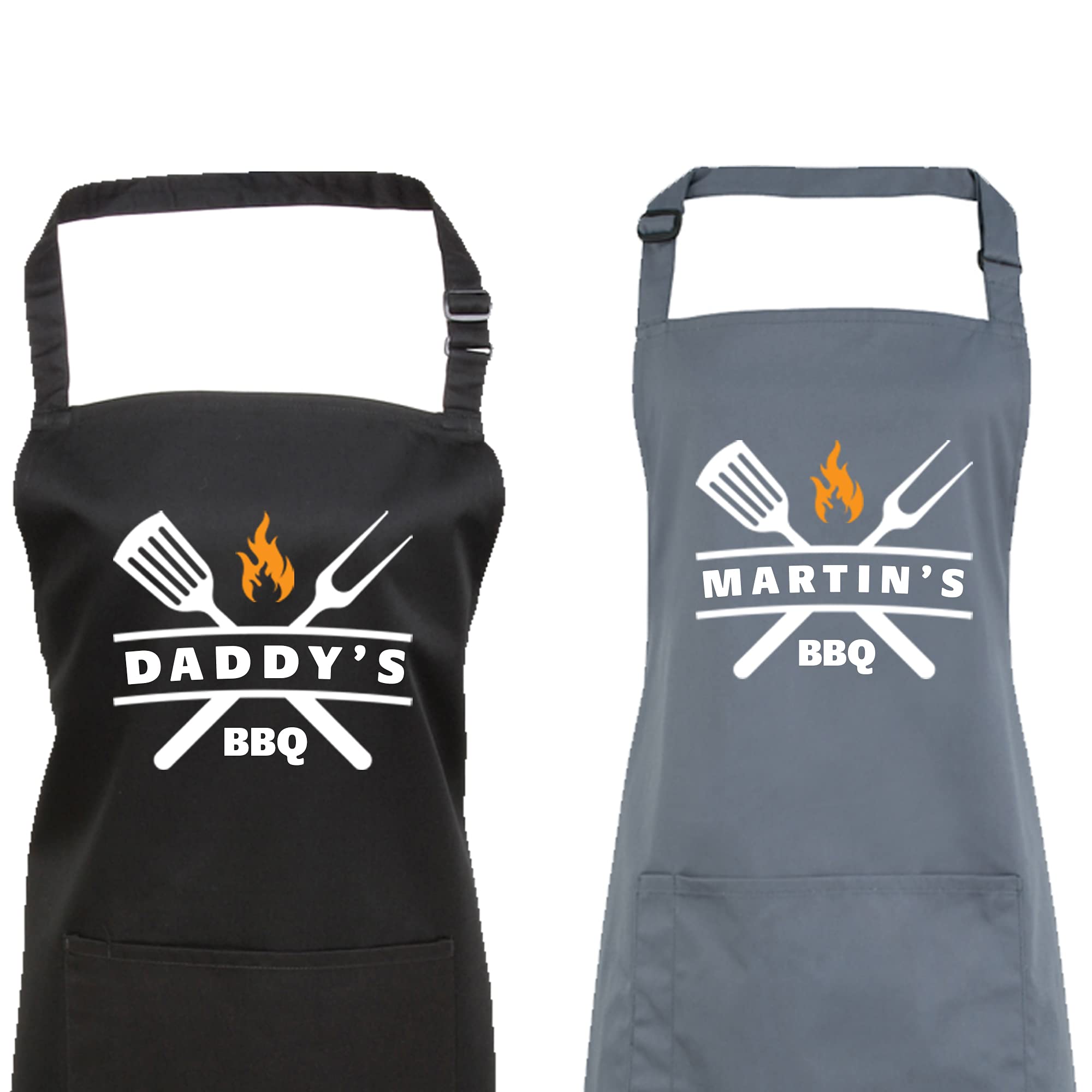 Personalised BBQ Apron for Men - Custom Name Grill Apron for Dad, Husband or Grandad - Funny Father's Day or Birthday Gift - Black or Grey Cooking Apron