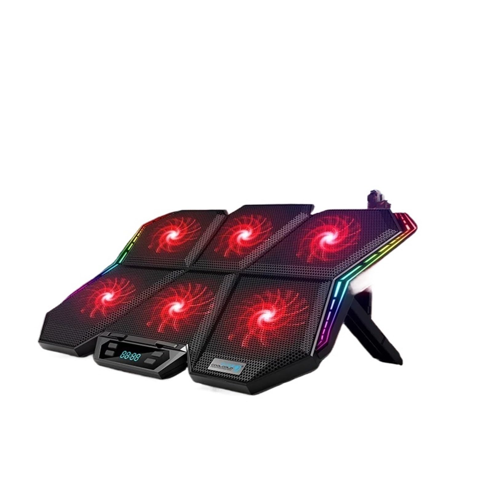 Enfriador de portátil RGB con Pantalla LED de 12 a 17 Pulgadas, Almohadilla de enfriamiento for portátil, Soporte con Seis Ventiladores y 2 Puertos U(RGB-Red)