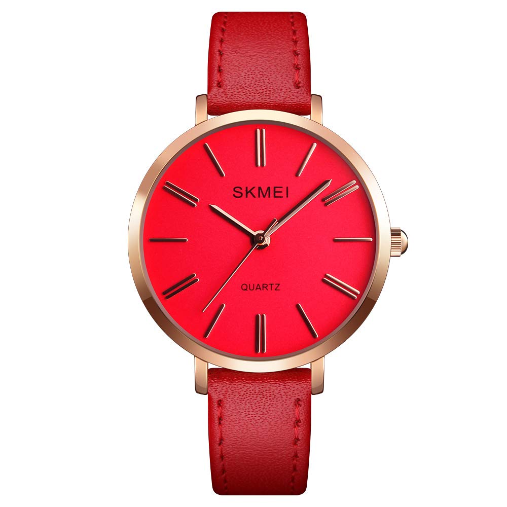 SKMEI Women Analog Watches Leather Band Big Face Large Waterproof Thin Minimalist Fashion Casual Simple Dress Quartz Analog With Date Luminous Young Girls Gift White Wrist Watch, Red Dial, Red Band (B093B3QTKH) Amazon Price History, Amazon Price Tracker