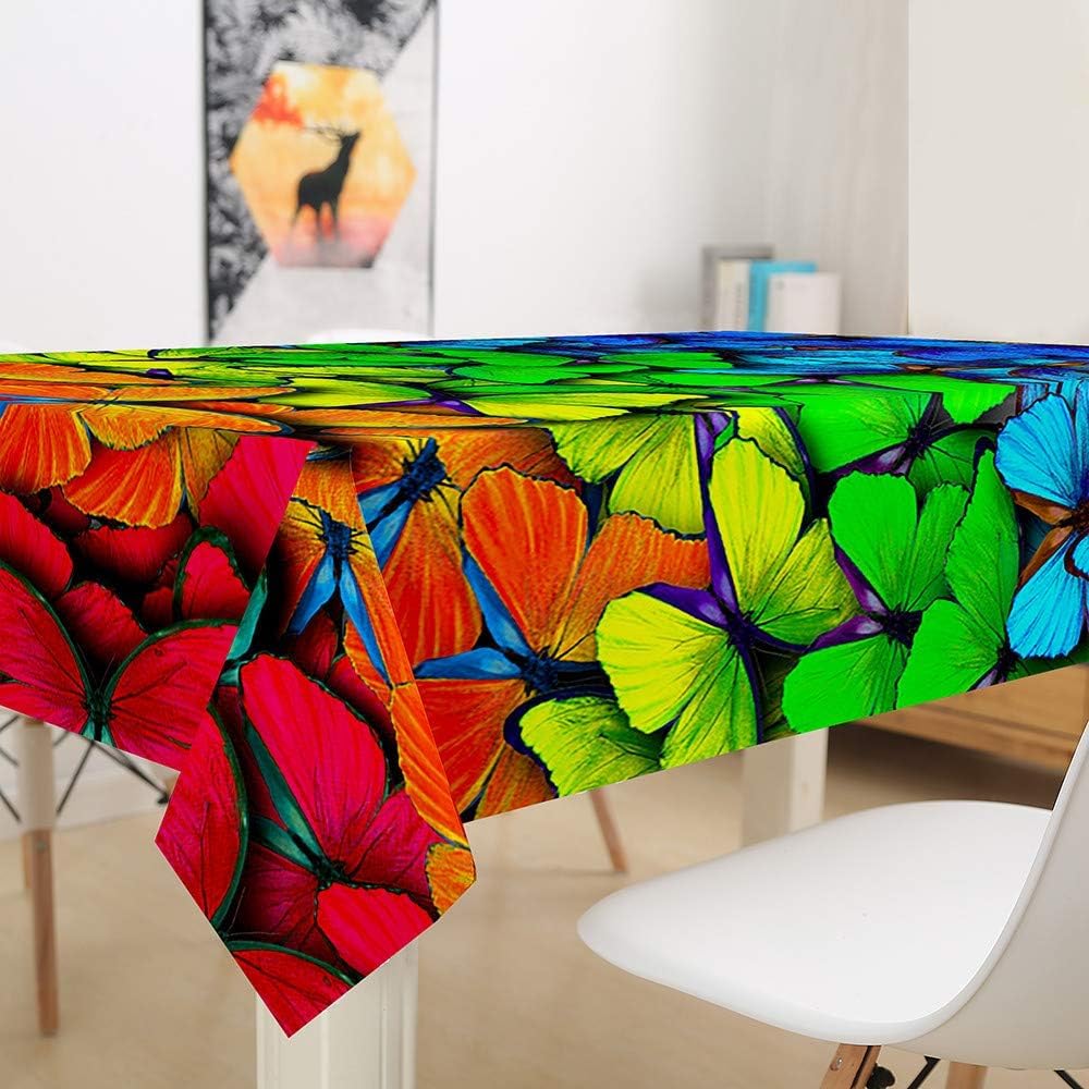 Tovaglia Antimacchia Rettangolare Farfalla, Tovaglie da Tavolo Impermeabile Poliestere Colori Dell'arcobaleno 3D, per Natalizia Cucina Feste Giardino, 200x200 cm A/B2144
