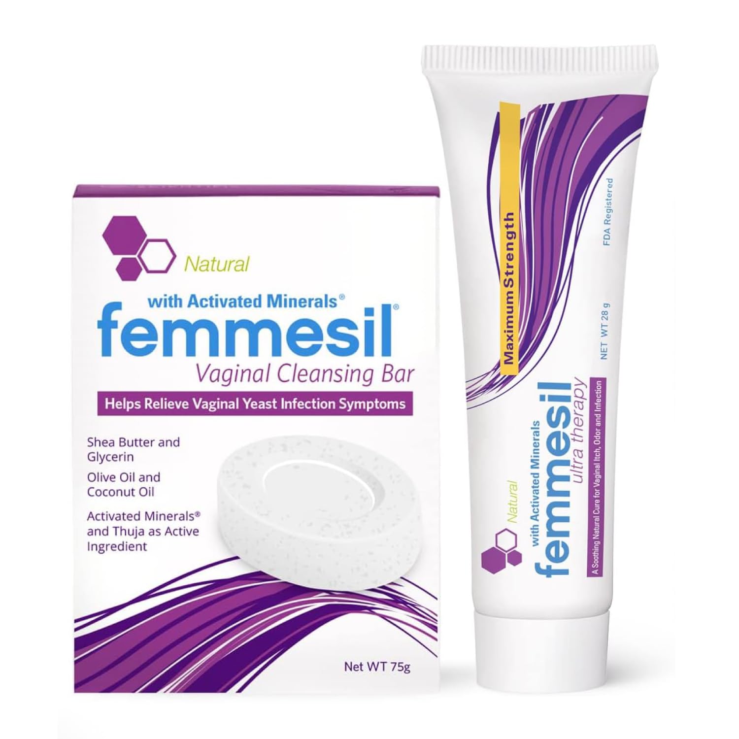 Femmesil Ointment, Vaginal Yeast Infection Treatment for Women + Vaginal Soap Bar 2-Product Kit, Featuring 1% Clotrimazole to Relieve Feminine Itch & Irritation (1oz Tube & 75g Soap)