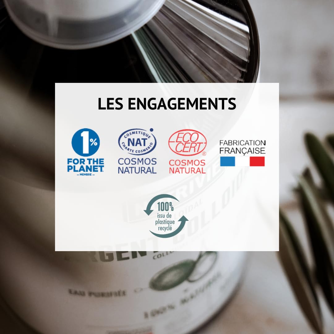 Argent Colloïdal 1L - 20 PPM & 100% Naturel - Très Haute Qualité & Ultra Pur - Elaboré par électrolyse - Purifie et Apaise la peau - Anti-microbien & Anti-bactérien - Fabriqué en France - Nutrivie