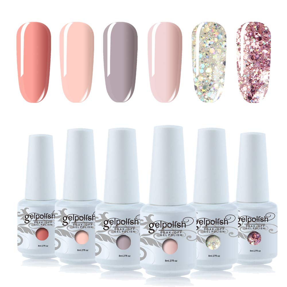 Vishine Gel Nail Polish Sets 6 Pretty Colors UV LED Soak Off Gel Nail Polish Set Manicure Varnish Gift Set (#01)