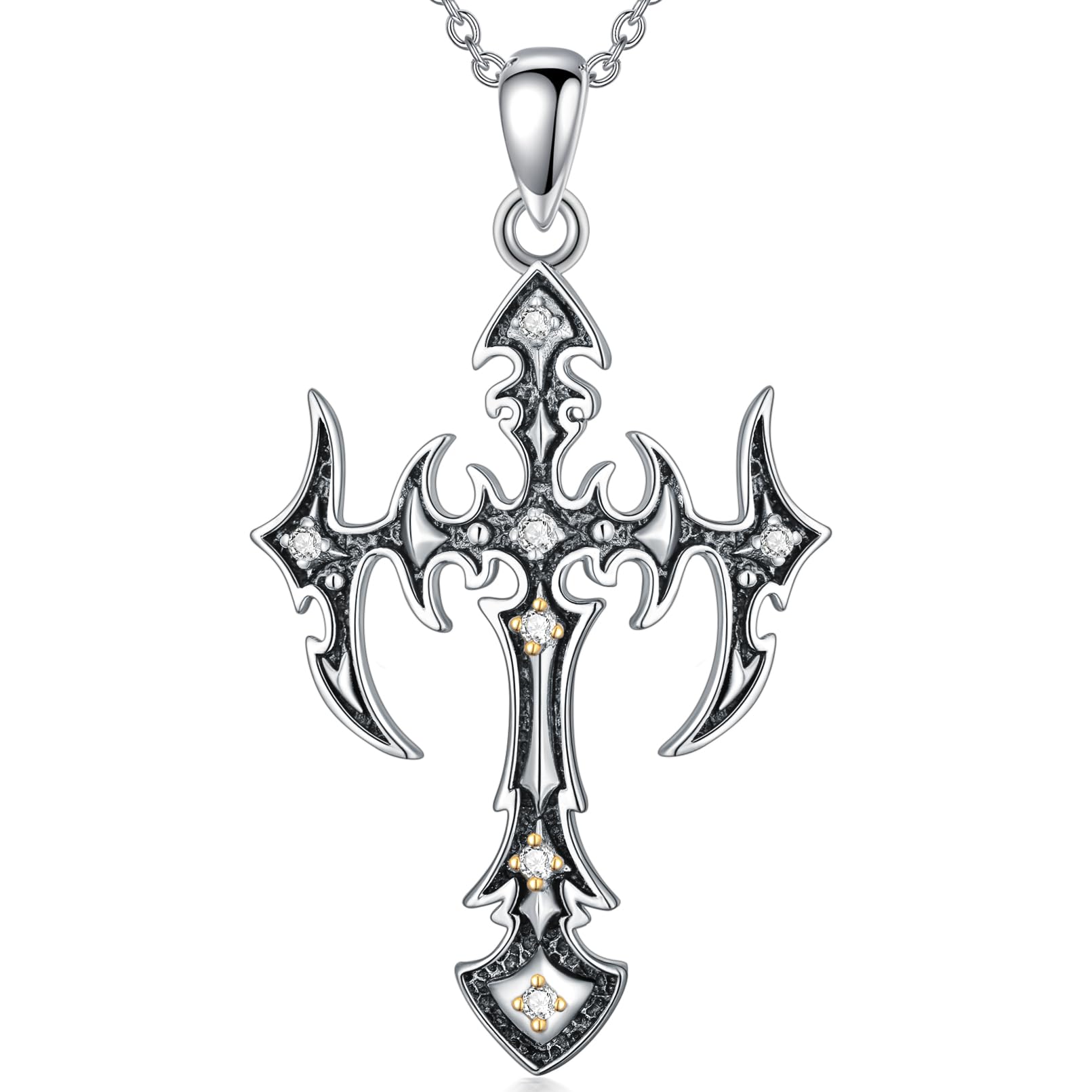 LWXIE Diamond Gothic Cross Necklace 925 Sterling Silver Gothic Cross Pendant Necklace Christian Jewelry Gifts for Women Wife Girlfriend