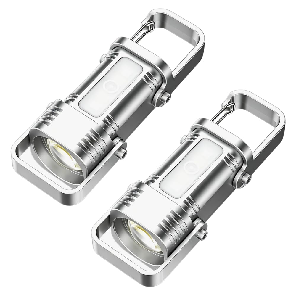 Mini Keychain Flashlight, 2Pcs Rechargeable LED Pocket Torch with Hook